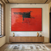Peinture à l'huile sur toile faite à la main, nature morte rouge audacieuse avec accents noirs, décoration moderne pour la maison