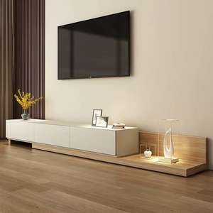 Soporte de <span class=keywords><strong>TV</strong></span> Extensible Minimalista de Madera Maciza - Conjunto de Muebles que Ahorran Espacio con una Pequeña Mesa de Centro a Juego - Product Image 5