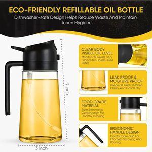 Multifunctional 2 in 1 Olive <b>Oil</b> Dispenser and <b>Oil</b> Sprayer <b>Bottle</b> Cooking Gadgets Glass 16oz <b>Oil</b> Dispenser <b>Bottle</b> <b>for</b> <b>Kitchen</b> - Product Image 2