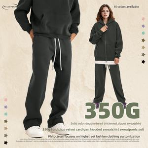 Nouvel ensemble streetwear automne-hiver : Cardigan à double fermeture éclair et pantalon en polaire épaisse doublée de strass pour <span class=keywords><strong>homme</strong></span> - Product Image 3