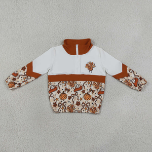 เสื้อโค้ทเด็กผู้หญิงแขนยาวลายดอกไม้ฟักทองมีซิปสำหรับเด็กเล็ก - Product Image 3