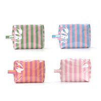 Tas Makeup Clear Stripe Tahan Air PVC Organizer Perlengkapan Mandi Kantong Kosmetik Perjalanan Kapasitas Besar untuk Wanita dan Remaja Putri