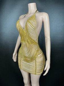 Mode danse latine pratique vêtements scène tempérament Performance vêtements gland vente directe d'usine strass robe - Product Image 3