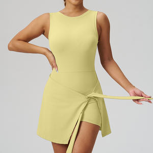 カスタムロゴ入りビューティーバックフロントバンデージスリムフィットスポーツドレスノースリーブヌードラグジュアリーテニスフィットネスパデルドレス - Product Image 3