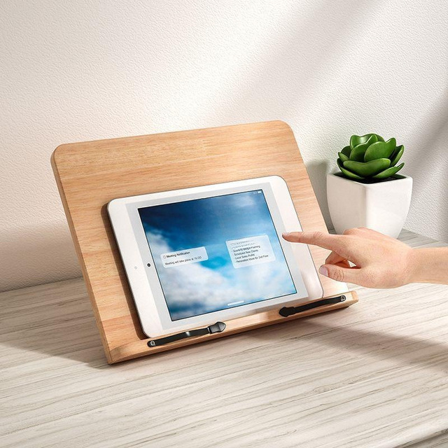 Foldable Desktop Wood Stand for Mac Book iPad Tablet Portable Office Reading Holder for Cookbook Music Document Storage Rack