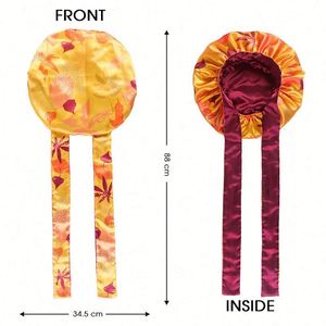 En gros : Bonnets imprimés réversibles, foulards en satin pour cheveux, bonnets de nuit à bordure, bonnets en soie personnalisés à longue bande avec liens - Product Image 4