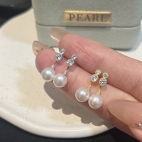 Boucles d'oreilles pendantes en perles d'eau douce naturelles de 6-7 mm, design gourde en argent sterling S925 avec accents en CZ, bijoux porte-bonheur pour femmes