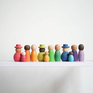 Juego de Juguetes Educativos Montessori en Miniatura, Casa de Juegos para Muñecas, Familia de Cuatro, Bloques de Construcción de Madera para el Aprendizaje Temprano - Product Image 1