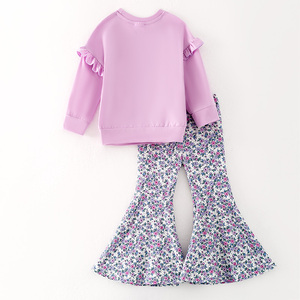 Bé Cô Gái Trẻ Em Toddler Mùa Thu Mùa Đông Halloween Hoa oải hương Bông Hoa Bow Kẹo Ngô Đính Top Với Flare Quần Set Trang Phục - Product Image 2