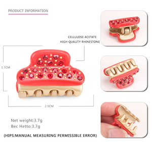 Pince à cheveux mignonne de taille moyenne pour femme, style européen et américain, en acétate, entièrement ornée de strass, accessoire capillaire quotidien - Product Image 3