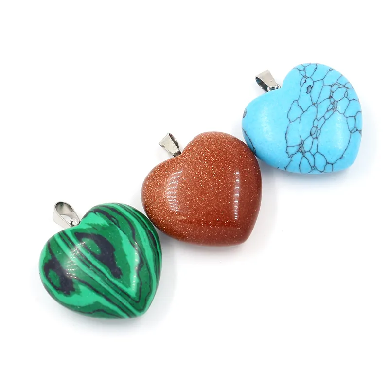 Batu pasir semi-selesai produk Turquoise Malachite berbentuk hati liontin perhiasan DIY aksesoris