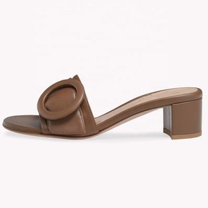 Women's Circle Buckles Sandals Open Square Toe on Shoes Low Chunky <b>Heels</b> Comfortable Slides Dress Mules - Product Image 6