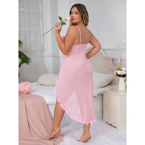 Ensemble de robe longue en maille semi-transparente sexy et élégante, robe de lingerie à bretelles pour femme, vêtements de nuit séduisants - Product Image 3