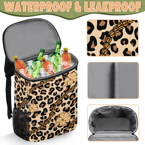 Aloha Hawaiian Puakenikeni Custom Food Delivery Leopard Print <strong>Bag</strong> <strong>Insulated</strong> Tote Camping Double Zipper Backpack Cooler <strong>Bag</strong>