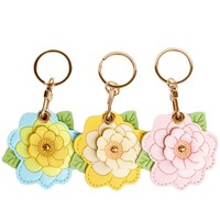 Pendentif Fleur Haute Qualité en Cuir, Porte-clés, Housse de Protection pour Carte d'Accès, Petit Sac Cadeau