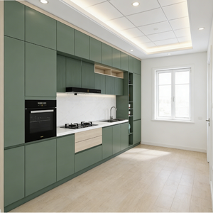Meuble de <span class=keywords><strong>cuisine</strong></span> taupe économique <span class=keywords><strong>avec</strong></span> étagères vitrées <span class=keywords><strong>ouvertes</strong></span> et rangements fermés pour projets de rénovation domestique abordables - Product Image 5