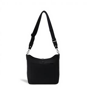 Sac hobo vintage en cuir véritable noir pour femme, bandoulière large, sac à bandoulière, sac seau souple et décontracté, minimaliste et tendance - Product Image 1