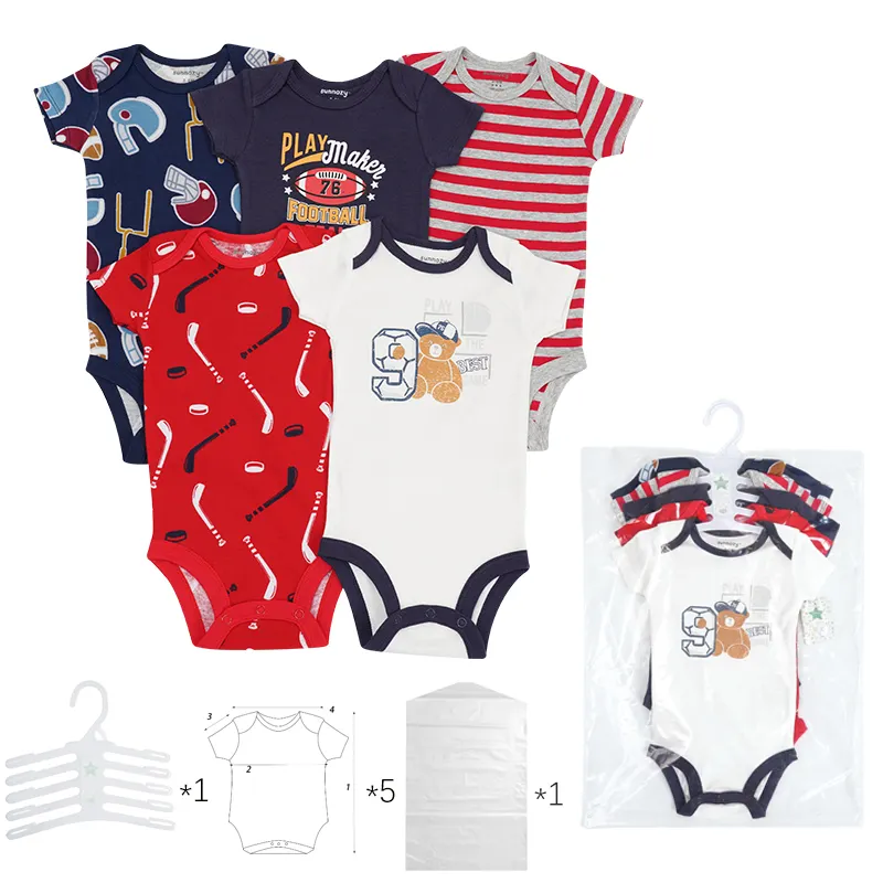 wholesale 5pcs/set hot sale new born baby gift set short sleeve romper baby onesie cotton baby clothes clothing