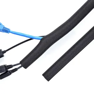 JDD SCS Series Black Self Closing Mesh Braided Cable Sleeving Cable Braided Wrap Sleeve Split Cable Management
