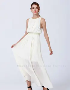 Newest Chiffon White Maxi Dress Pleating Long Clothing Wholesale ST015