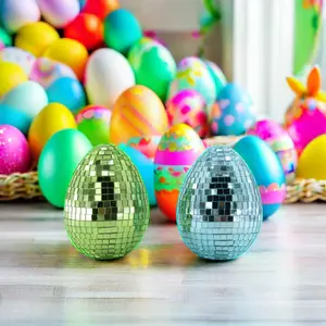 Nuovo vetro soffiato specchio di pasqua riflettente verde ornamenti per uova decorazioni appese all'uovo per feste e celebrazioni