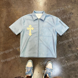 <span class=keywords><strong>Camicia</strong></span> con Zip e Logo Ricamato Personalizzato, T-Shirt Vintage a Maniche Corte, <span class=keywords><strong>Giacca</strong></span> in <span class=keywords><strong>Pelle</strong></span> con Cerniera per Uomo - Product Image 2