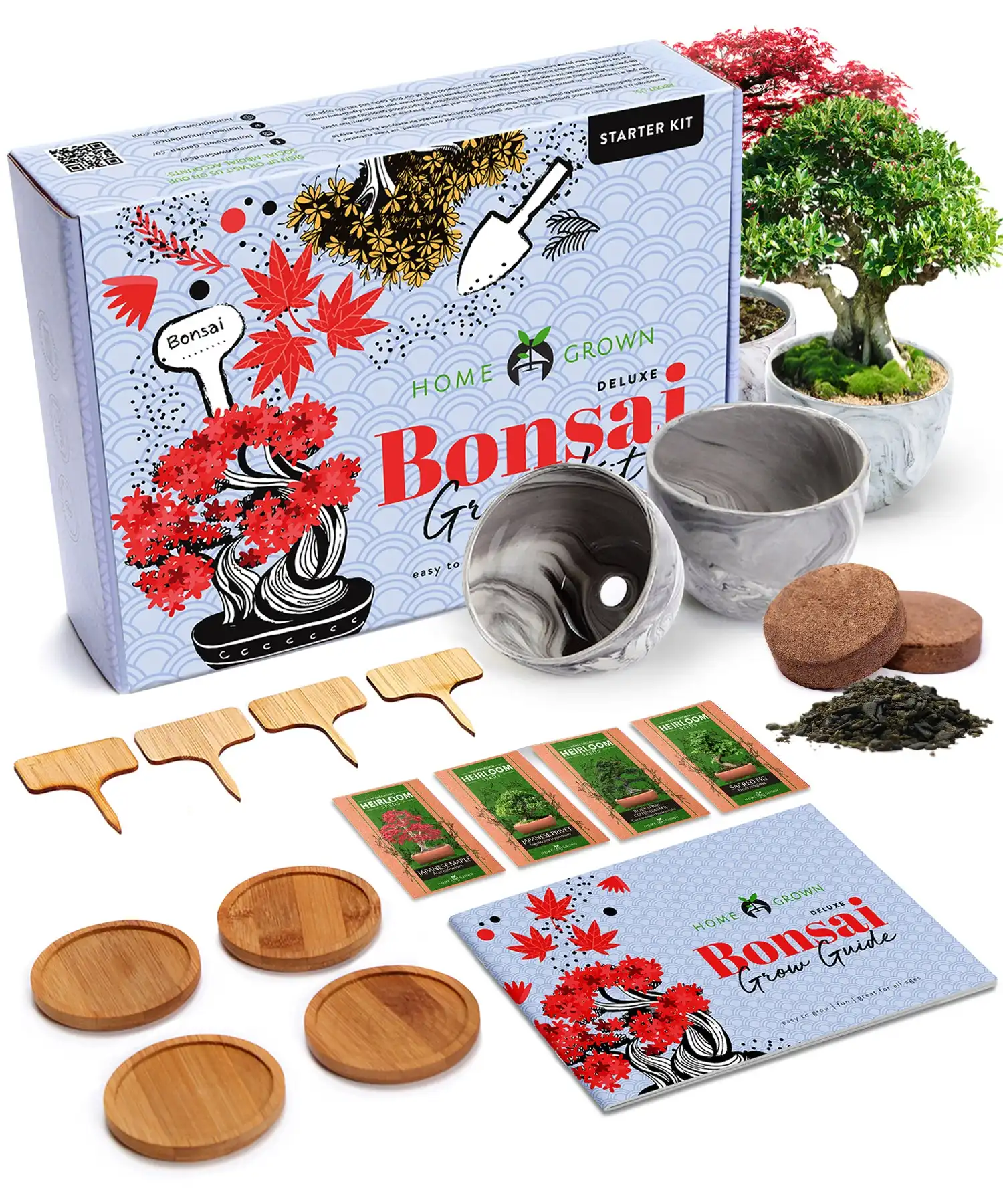 Kit de culture d'arbre bonsaï de luxe Kit d'arbre bonsaï Grow Your Own Premium 4 Bonsai Tree Gardening Gift For Women or Me