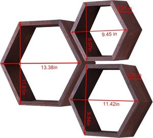 Yüzen raflar, petek raf ahşap çiftlik altıgen dekor duvar depolama için oturma odası yatak odası mutfak ofis (ceviz) - Product Image 3