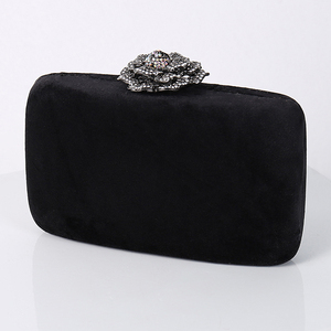 Bolso de mano de terciopelo de lujo al por mayor, cartera de noche floral con diamantes de imitación y cadena desmontable, elegante bolso multiestilo - Product Image 2