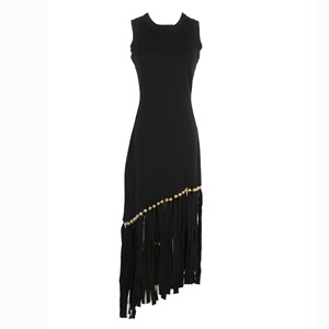 OUDINA elegante vestido <span class=keywords><strong>Sandro</strong></span> de verano para mujer elegante patrón de ladrillo sin mangas Chaleco de punto borla cuello para uso diario <span class=keywords><strong>primavera</strong></span> otoño - Product Image 2
