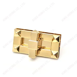 Bolso dorado personalizado con cerradura de metal para mujer, cierre giratorio, piezas de metal para bolso de hombro, forma rectangular