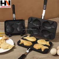 Poêle à Taiyaki 2, 3 ou 4 poissons, antiadhésive, pour gaufres, mini-œufs et crêpes, ensemble de cuisson