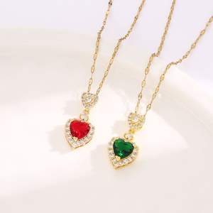 Vintage Halskette mit Anhänger aus 18K vergoldetem Edelstahl, langes Schlüsselbein-Accessoire mit Smaragd-Zirkon, modischer Schmuck - Product Image 3