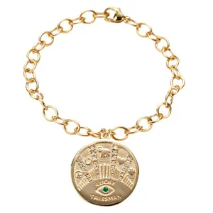 Gemnel new arrival natural emerald stone charm eye coin bracelet women jewelry