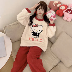 أطقم ملابس النوم 6661 #   بيجامة شتوية نسائية مبطنة نصف مخملية بتصميم كرتوني وياقة دائرية، طقم بيجامة كاجوال 260 جرام - Product Image 3