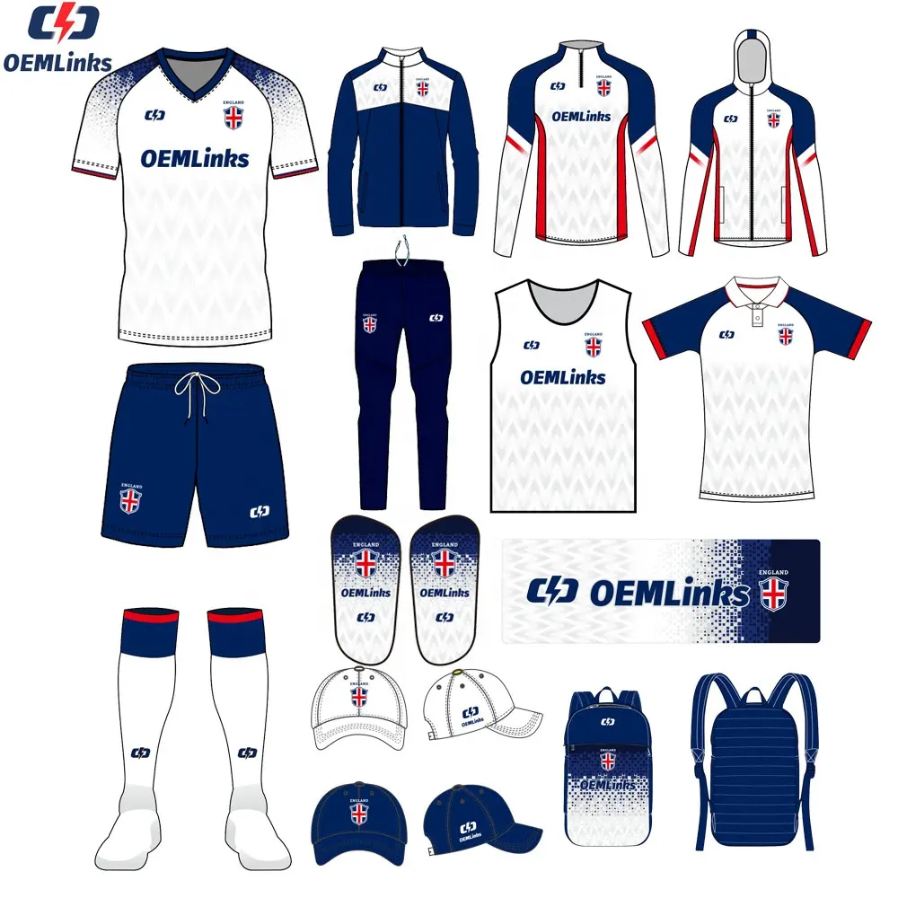 Individuelles Fußballtrikot-Uniform Fußball-Uniformen schnell trocknendes Fußballtrikot-Set Fußballbekleidung sublimiertes Englandsfußballtrikot