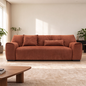 Sofá de Gamuza con Respaldo Acolchado con Botones, Asiento Ancho, Cojín de Felpa, Base Baja, Estilo Moderno Japandi Minimalista para Sala de Estar, Hotel, Villa, Dormitorio - Product Image 1