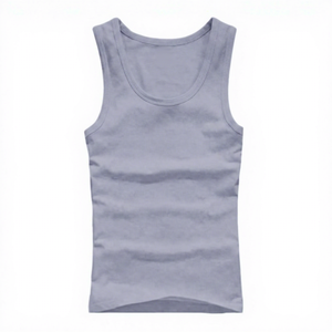 Débardeur sans manches en coton blanc 100 % respirant à col rond pour homme, tricoté, uni, décontracté et confortable - Product Image 3
