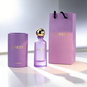 Botella de Perfume de Vidrio Morado de 50 ml Personalizada, Botella de Perfume de Vidrio Cilíndrica de Lujo con Pulverizador para Tapón de Bola con Caja Redonda - Product Image 3