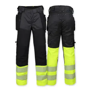In Stock Men 6 multi pocket cotton workwear outdoor reflect 4-way construction Stretch cargo work pants