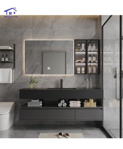 Black marble bathroom vanity smart mirror cabinet washbasin wall-mounted cabinet PVC waterproof - Product Image 5