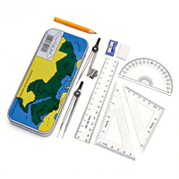Ensemble d'instruments de géométrie en métal pour l'école, 9-13 pièces, kit de papeterie mathématique en étui métallique avec règle et rapporteur, vente en gros