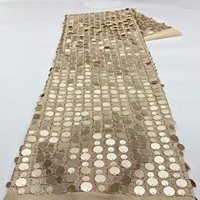 Tulle de luxe or champagne à sequins ronds mélangés, maille ajourée à paillettes pour robe de soirée et décoration de voile de mariée