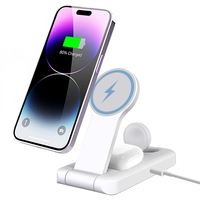 Support de charge magnétique pliable pour bureau compatible avec iPhone/iWatch/AirPods, support de charge rapide 3-en-1