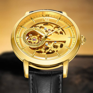 Reloj de oro chino 3D 18K 24K, esfera Tourbillon, pareja ahuecada, reloj de cuero mecánico automático dorado - Product Image 2