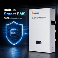 Batterie solaire LiFePO4 51,2V 100Ah 48V 5,12kWh 6000 cycles, système de stockage d'énergie domestique mural pour la sauvegarde de toute la maison