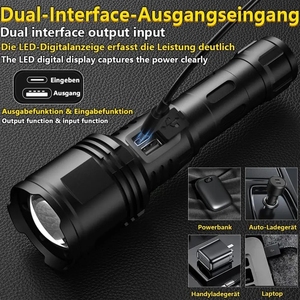 <span class=keywords><strong>Linterna</strong></span> Táctica <span class=keywords><strong>LED</strong></span> <span class=keywords><strong>Recargable</strong></span> USB con Zoom Telescópico P360, Resistente al Agua IP68, con Más de 1000 Lúmenes y Distancia de Haz de 300-400 Metros - Product Image 6