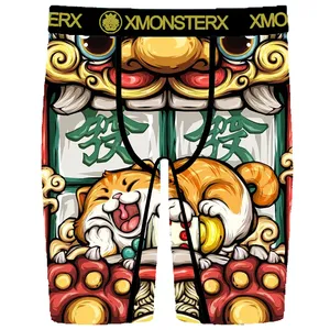 High Quality Wholesale Custom Lucky Cat Organic Polyester Spandex Men's Sports Underwear Boxer Briefs