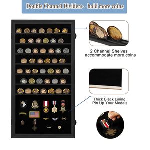 2026 bán buôn đồng xu hiển thị hộp bóng Pin tủ trưng bày với kệ cho Phù Hiệu ruy băng nút quá khổ màu đen - Product Image 5