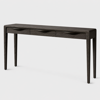 Table console élégante en bois de chêne naturel noir avec tiroirs, pieds coniques de luxe, quincaillerie métallique, taille personnalisée